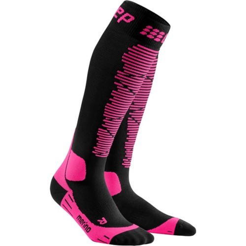 Women’s Compression Ski Socks CEP Merino - Black/pink