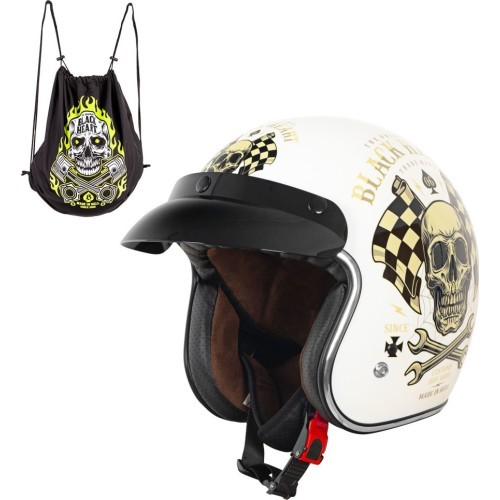 Motorcycle Helmet W-TEC Kustom Black Heart - Starter, Sheen White