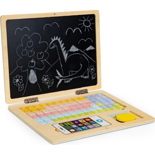 Edukacinis magnetinis nešiojamas kompiuteris su raidėmis ir skaičiais Eco Toys, mėlynas