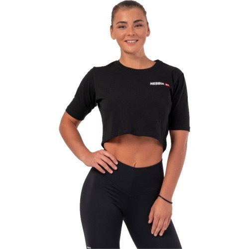 Trumpi moteriški marškinėliai Nebbia Minimalist Logo 600 - Juoda