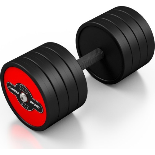 Plieninis gumuotas hantelis Marbo Sport, 32,5 kg, raudonas