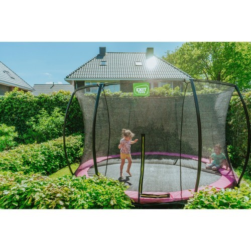 EXIT Silhouette ground trampoline ø366cm with safety net - pink Outdoor Round Coil spring Sunken trampoline