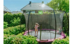 EXIT Silhouette ground trampoline ø366cm with safety net - pink Outdoor Round Coil spring Sunken trampoline