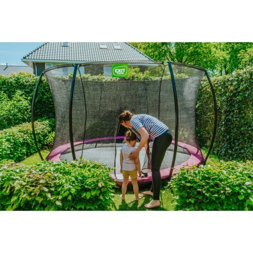 EXIT Silhouette ground trampoline ø366cm with safety net - pink Outdoor Round Coil spring Sunken trampoline
