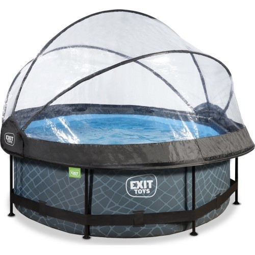 EXIT Stone pool ø244x76cm with dome and filter pump - grey