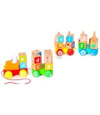 Large Wooden Train With Educational Alphabet Blocks Ecotoys
