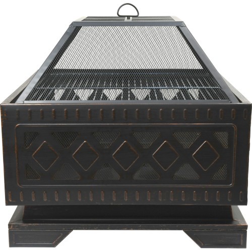 Fireplace SQUARE copper patina with lid