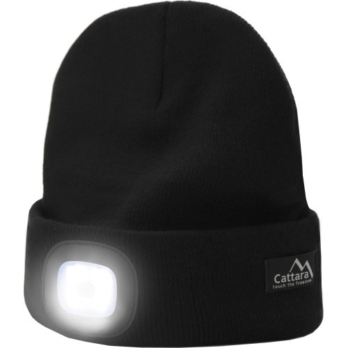 Juoda kepurė su LED žibintuvėliu ir USB įkrovimu