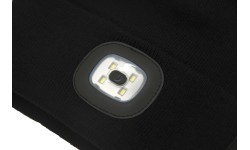 Juoda kepurė su LED žibintuvėliu ir USB įkrovimu