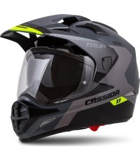 Motociklininko šalmas Cassida Tour 1.1 Spectre - Grey/Light Grey/Fluo Yellow/Black