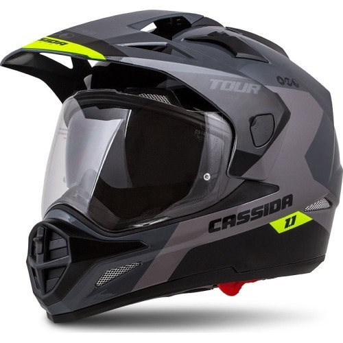 Motociklininko šalmas Cassida Tour 1.1 Spectre - Grey/Light Grey/Fluo Yellow/Black