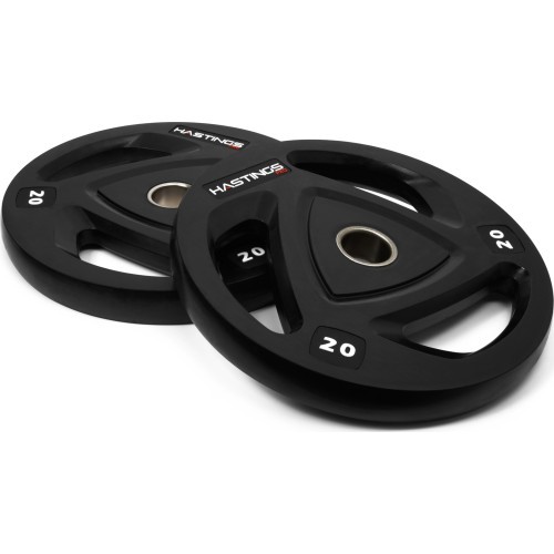 Hastings Pro Rubber olimpinių svorio diskų rinkinys su trimis rankenomis, 20 kg