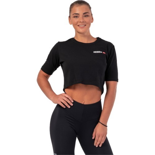 Women’s Flowy Crop Top Nebbia Minimalist Logo 600 - Black