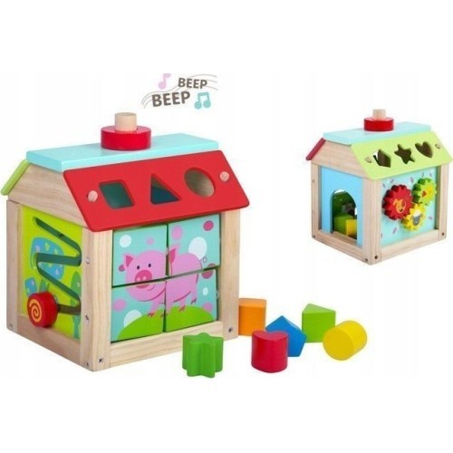 Деревянный развивающий куб-сортер с блоками Ecotoys