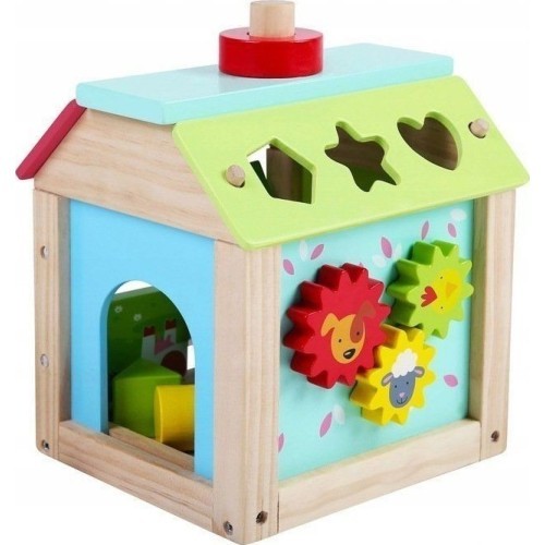Деревянный развивающий куб-сортер с блоками Ecotoys
