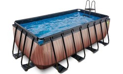 EXIT Wood pool 400x200x122cm with sand filter pump - brown