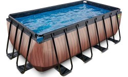 EXIT Wood pool 400x200x122cm with sand filter pump - brown