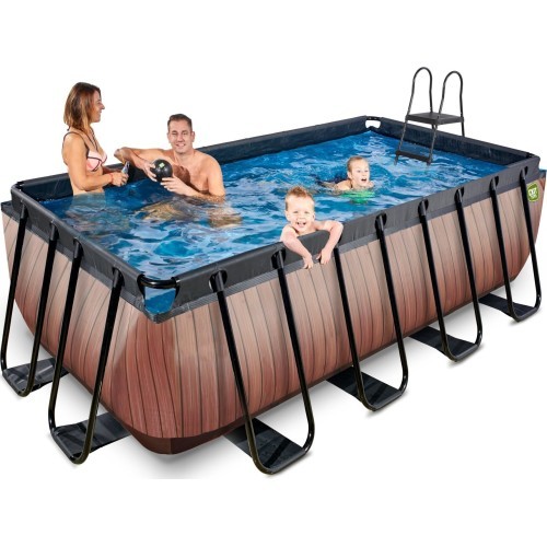 EXIT Wood pool 400x200x122cm with sand filter pump - brown
