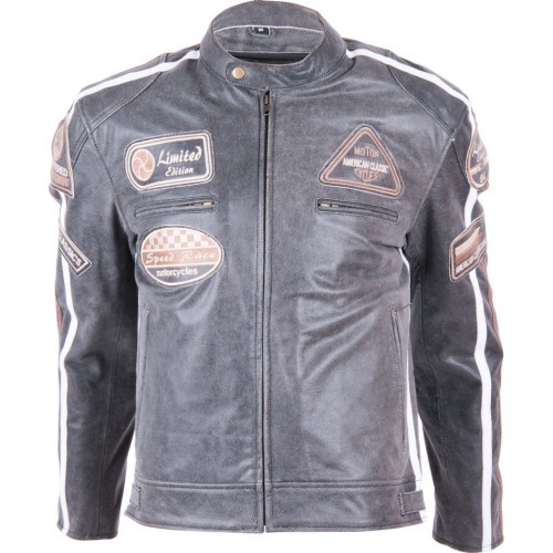 Leather Moto Jacket BOS 2058 Vintage Grey - Grey