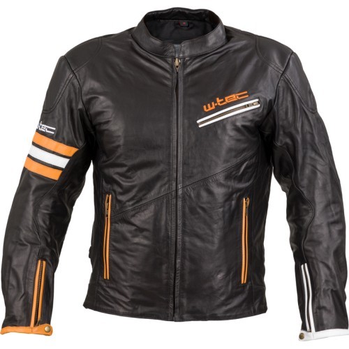 Leather Motorcycle Jacket W-TEC Brenerro - Black-Orange-White