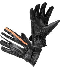 Motorcycle Gloves W-TEC Classic - Black with Orange and Beige Stripe