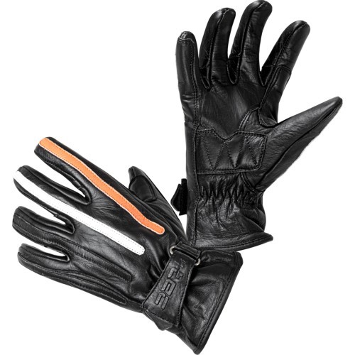Motociklininko pirštinės W-TEC Classic - Juoda su oranžine ir smėlio spalvos juostele