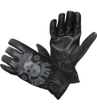 Leather Motorcycle Gloves W-TEC Black Heart Skull - Black