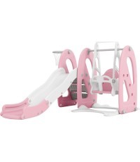 Children’s Slide w/ Swing Set & Basketball Hoop inSPORTline Nebelino - Pink
