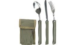 Складной набор столовых приборов из 3 предметов с чехлом, зелёный