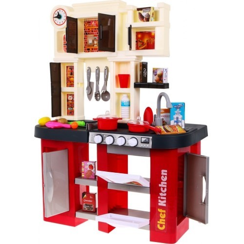 Kitchen with fridge, water tap