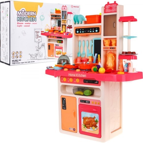 Детская кухня KitchenEtte с краном и водой, 65 предметов