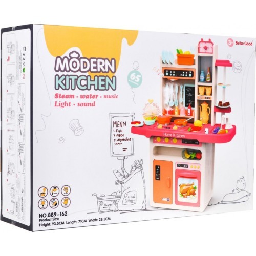 Детская кухня KitchenEtte с краном и водой, 65 предметов