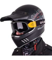 Motociklininko šalmas W-TEC Black Heart Retron su Dalhart akiniais - Angerwheel sidabrinė