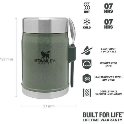 Termosas maistui Stanley Classic Legendary 0.4L, žalias, su šaukštu