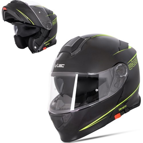 Flip-Up Motorcycle Helmet W-TEC Venero - Glossy Black-Neon Yellow