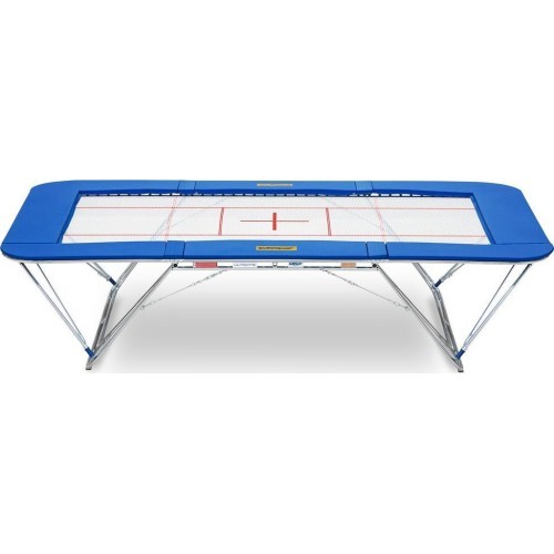 Varžybinis batutas Ultimate, tinklelis 6 x 4 mm, apsauga 50 mm, su transportavimo ratukų stovais