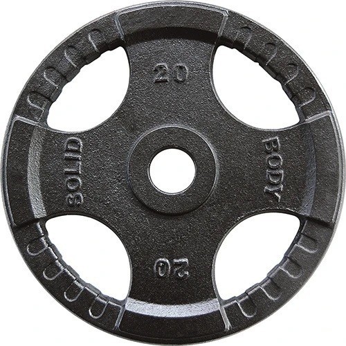 Body-Solid olimpinis plieninis svorio diskas su rankenomis, 20 kg, pilkas