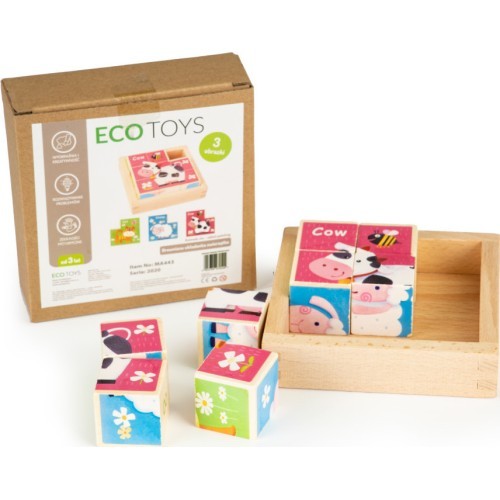 Развивающие деревянные кубики-пазл Ecotoys Zoo
