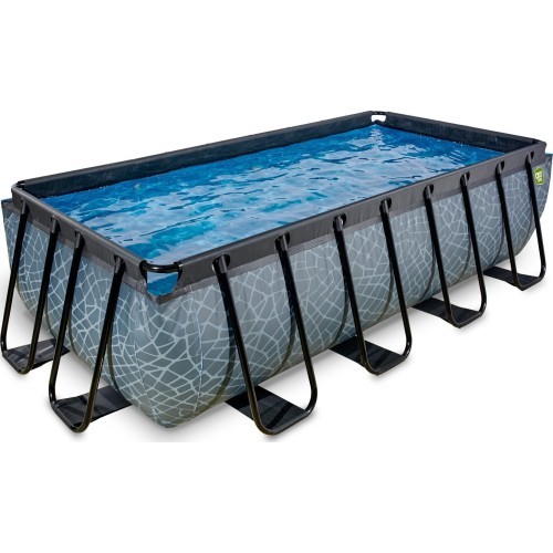 EXIT Stone pool 400x200 cm with sand filter pump - grey Framed pool Rectangular 7020 L