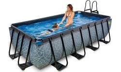 Каркасный бассейн EXIT Stone 400x200 см с песочным фильтр-насосом, серый