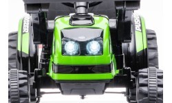 Vaikiškas elektromobilis traktorius su ekskavatoriumi, žalias