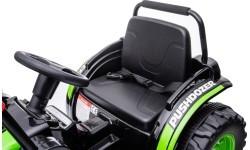 Vaikiškas elektromobilis traktorius su ekskavatoriumi, žalias