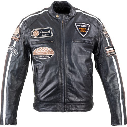 Vyriška odinė motociklininko striukė W-TEC Black Cracker - Juoda