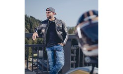 Vyriška odinė motociklininko striukė W-TEC Black Cracker - Juoda