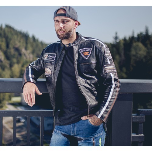 Vyriška odinė motociklininko striukė W-TEC Black Cracker - Juoda
