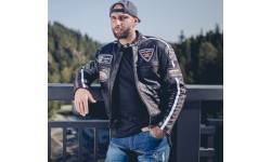 Men’s Leather Motorcycle Jacket W-TEC Black Cracker - Black
