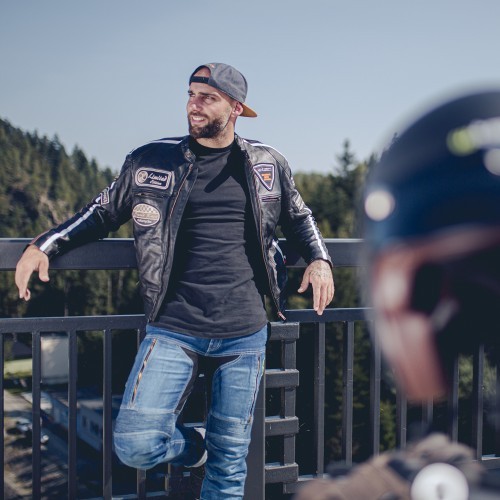 Vyriška odinė motociklininko striukė W-TEC Black Cracker - Juoda