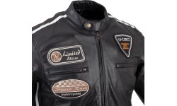 Vyriška odinė motociklininko striukė W-TEC Black Cracker - Juoda