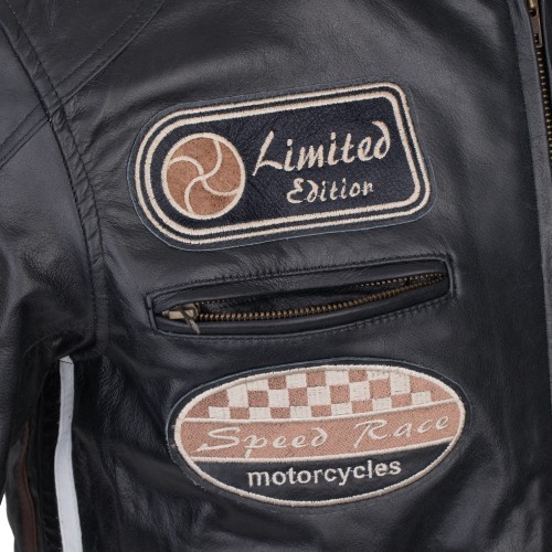 Vyriška odinė motociklininko striukė W-TEC Black Cracker - Juoda