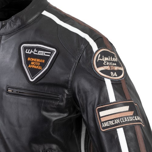 Vyriška odinė motociklininko striukė W-TEC Black Cracker - Juoda